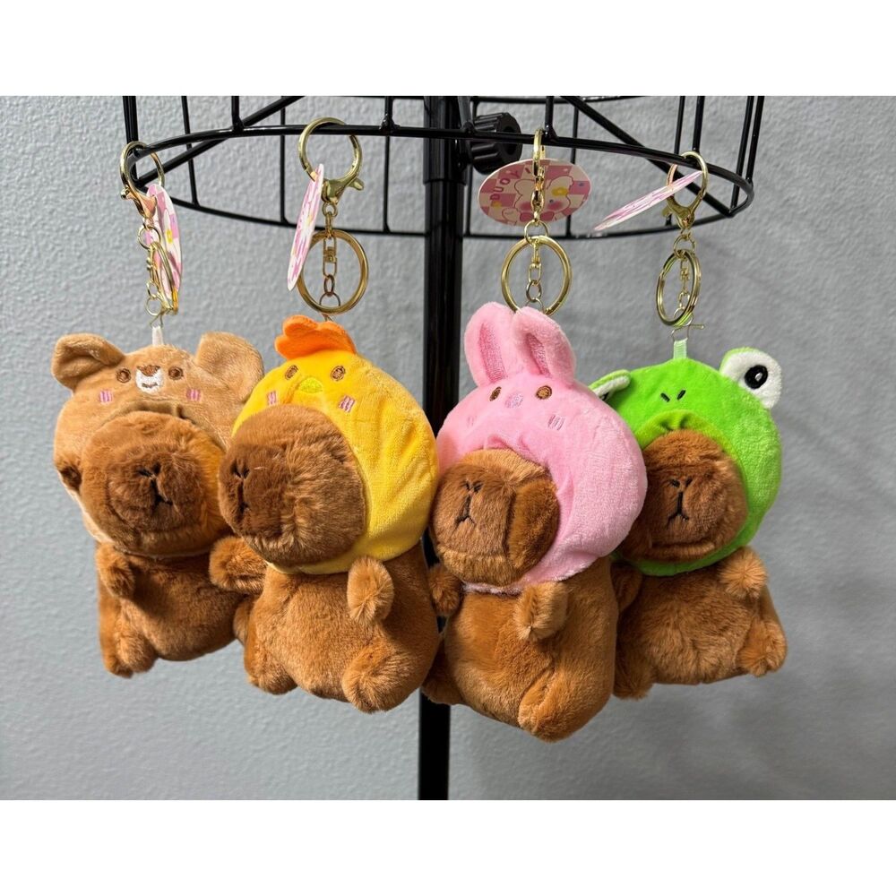Set of 4 Capybara Plush Purse Charms | Frog Bunny Chick Teddy Bear | NWT